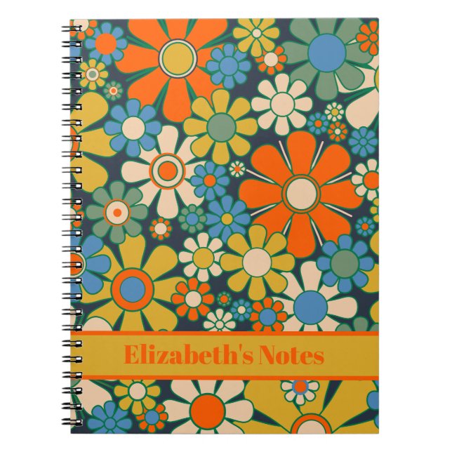 Carnet Fleurs de Jardin Rétro 60s les années 70 motif Flo (Devant)