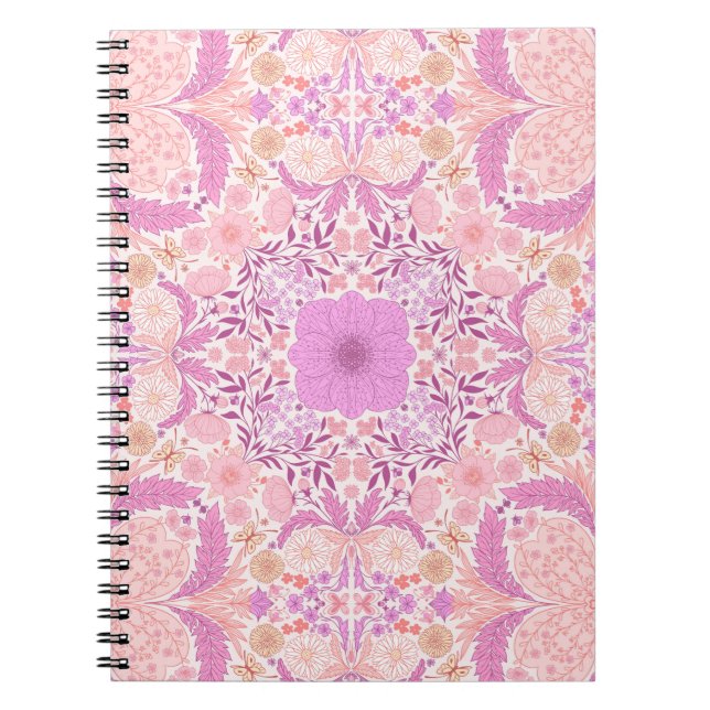 Carnet Fleurs de jardin rétro en rose (Devant)