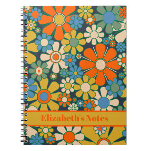 Carnet Fleurs de jardin rétro motif floral années 60 70