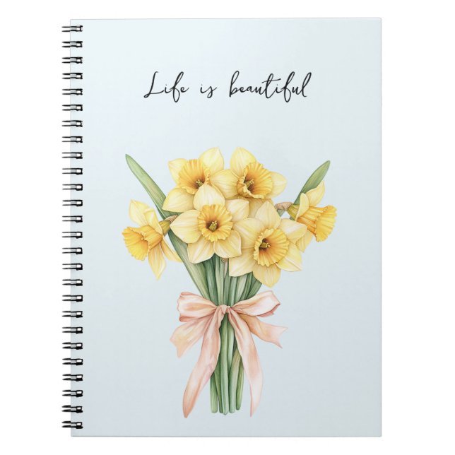 Carnet Fleurs de jonquille jaune à ruban pêche (Devant)