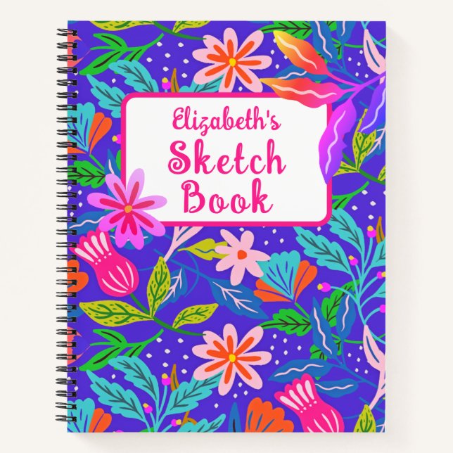 Carnet Fleurs de jungle Texte rose chaud (Devant)