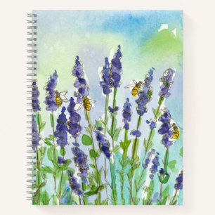 Carnet Fleurs de lavande de miel Abeille Aquarelle