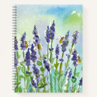 Carnet Fleurs de lavande de miel Abeille Aquarelle