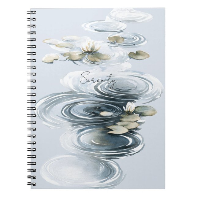 Carnet Fleurs de lotus et nénuphars de sérénité bleu pâle (Devant)