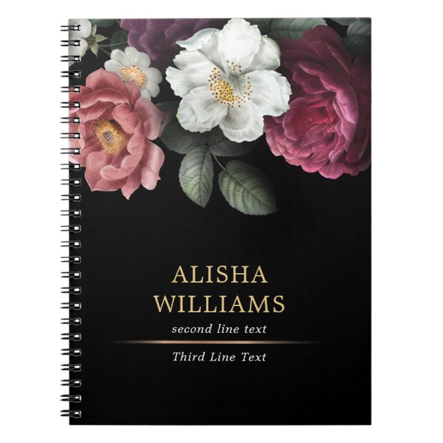 Carnet Fleurs de luxe personnalisées Noir (Devant)