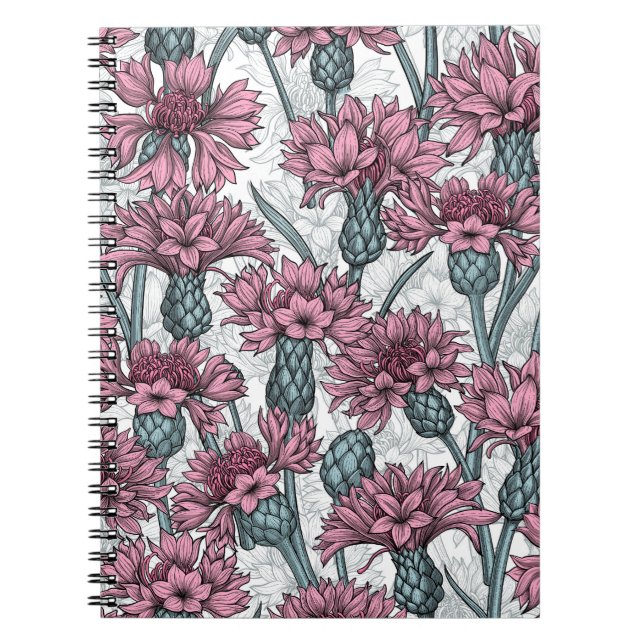 Carnet Fleurs de maïs roses, fleurs sauvages sur blanc (Devant)