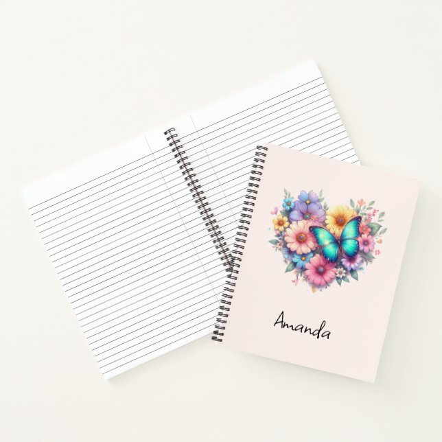 Carnet Fleurs de marguerite avec un papillon bleu (Intérieur)