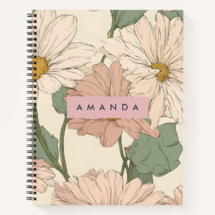 Carnet Fleurs de Pâquerette Rose Pâle Vintage Personnalis