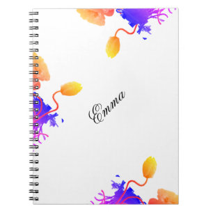 Carnet Fleurs de pavot Aquarelle Florale Nom personnalisé