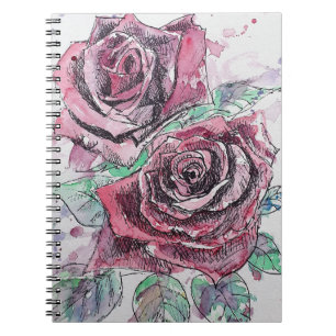 Carnet Fleurs de peinture à l'aquarelle de rose rouge Fle