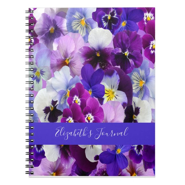 Carnet Fleurs de pensée violettes bleues blanches personn (Devant)