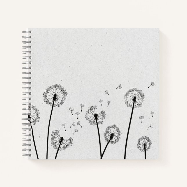 Carnet Fleurs de pissenlits aigrettes spores gris (Devant)