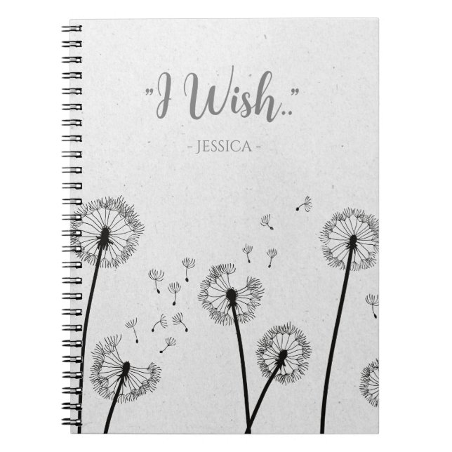Carnet Fleurs de pissenlits spores gris souhait personnal (Devant)