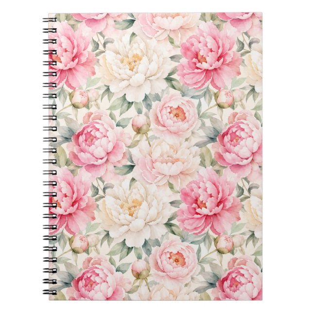 Carnet Fleurs de pivoine à l'aquarelle pastel doux (Devant)