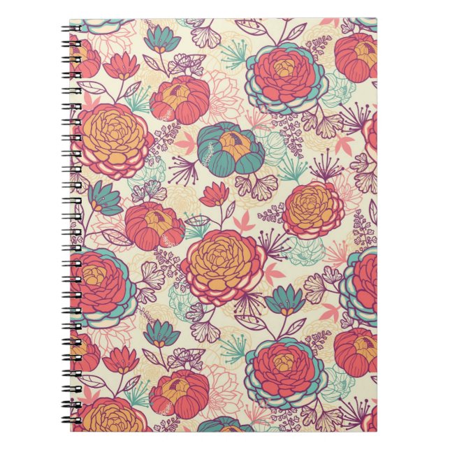 Carnet Fleurs de pivoine et motif feuille (Devant)