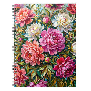 Carnet Fleurs de pivoine peintes de couleur élégante