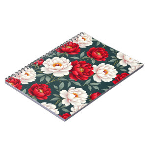 Carnet Fleurs de pivoine rouges et blanches 