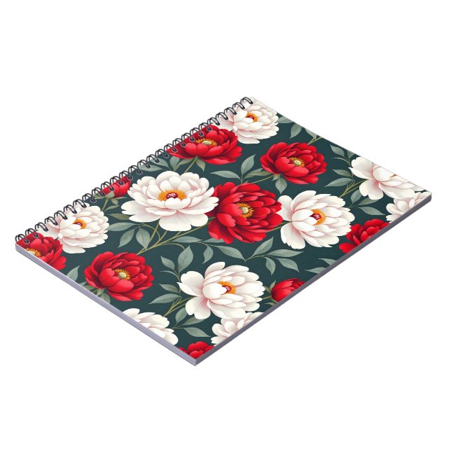 Carnet Fleurs de pivoine rouges et blanches  (Côté gauche)