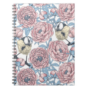 Carnet Fleurs de pivoines et oiseaux