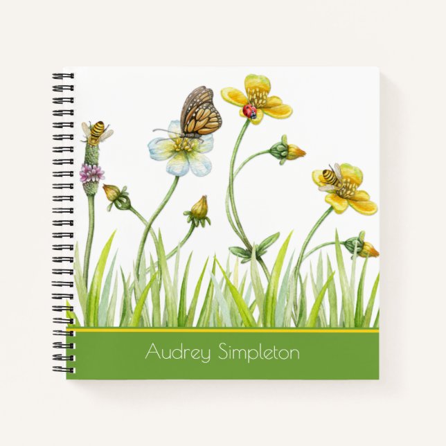 Carnet Fleurs de prairie de jardin papillon abeilles carr (Devant)