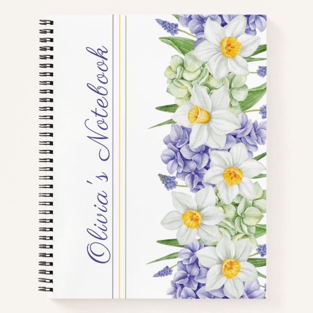 Carnet Fleurs de printemps aquarelles vert violet jaune (Devant)