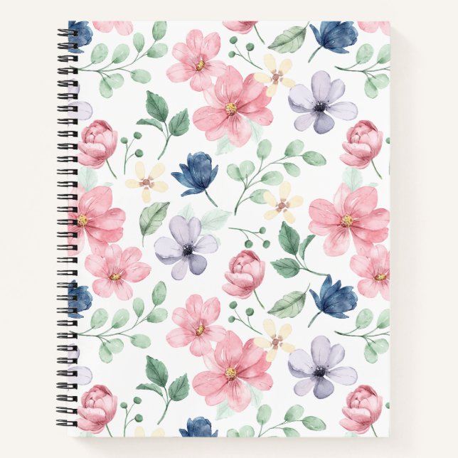 Carnet Fleurs de printemps et Motif Feuille (Devant)