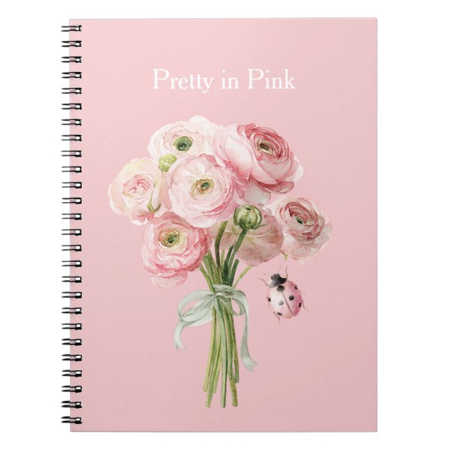 Carnet Fleurs de Renoncule Rose Pâle Coccinelle (Devant)