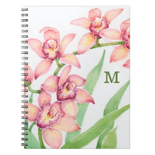 Carnet Fleurs de rose d'aquarelle du monogramme  