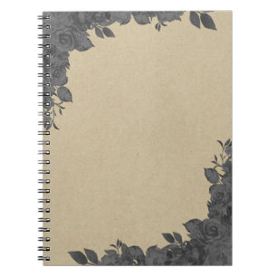 Carnet Fleurs de roses noires foncées vintage Kraft Glam 