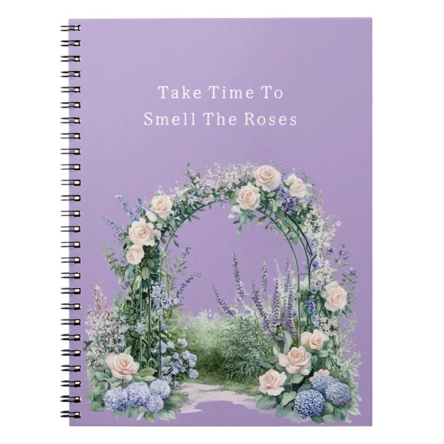 Carnet Fleurs de roses roses blush bleu violet romantique (Devant)