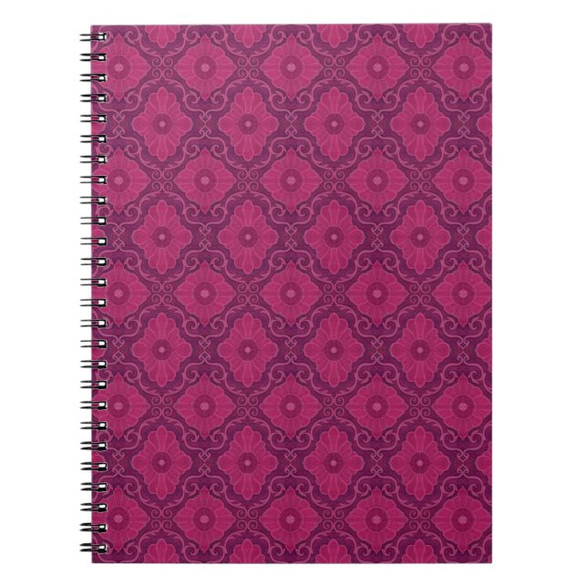 Carnet "Fleurs de rubis" motif floral arabesque (Devant)