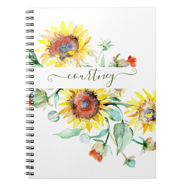 Carnet Fleurs de soleil aquarelles personnalisées (Devant)