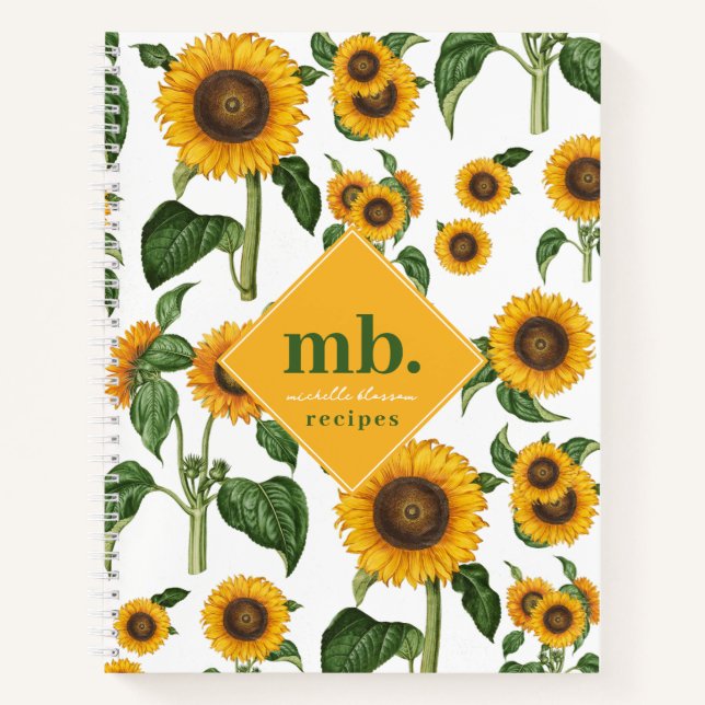 Carnet Fleurs de soleil Botanique Feuillage Monogramme Re (Devant)