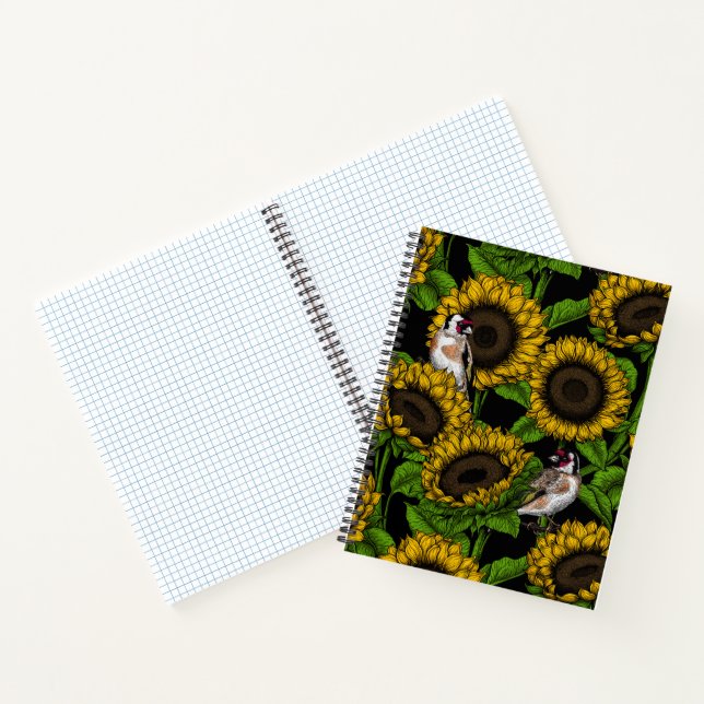Carnet Fleurs de soleil et ailerons sur noir (Intérieur)