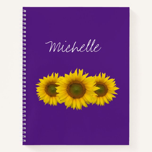 Carnet Fleurs de soleil jaune Floral tendance violet (Devant)