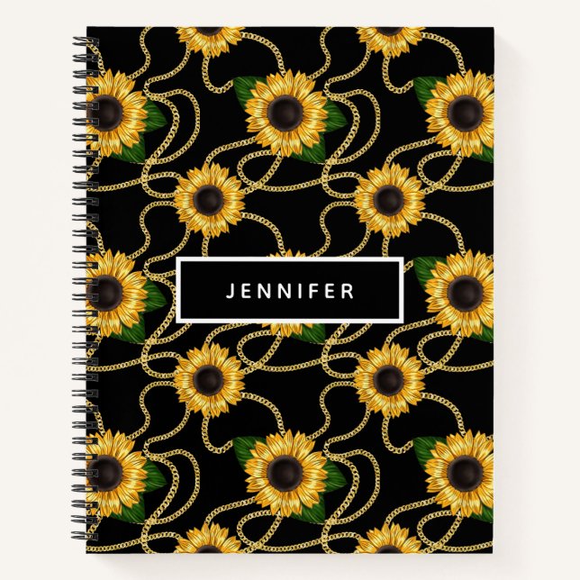Carnet Fleurs de soleil jaunes élégantes Motif élégant su (Devant)