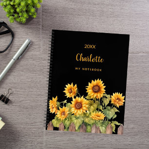 Carnet Fleurs de soleil noir floral rustique