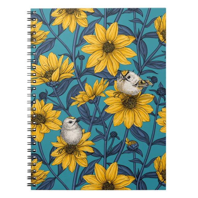 Carnet Fleurs de soleil sauvages et crêtes d'or/jaune (Devant)