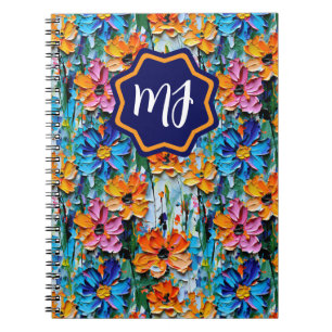Carnet Fleurs de style Impasto dans un monogramme coloré