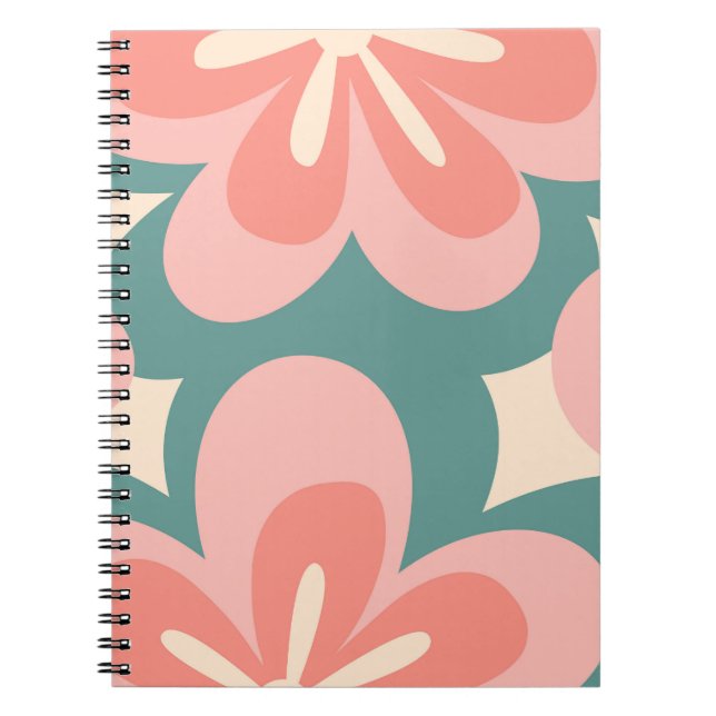 Carnet Fleurs de style rétro rose et turquoise (Devant)
