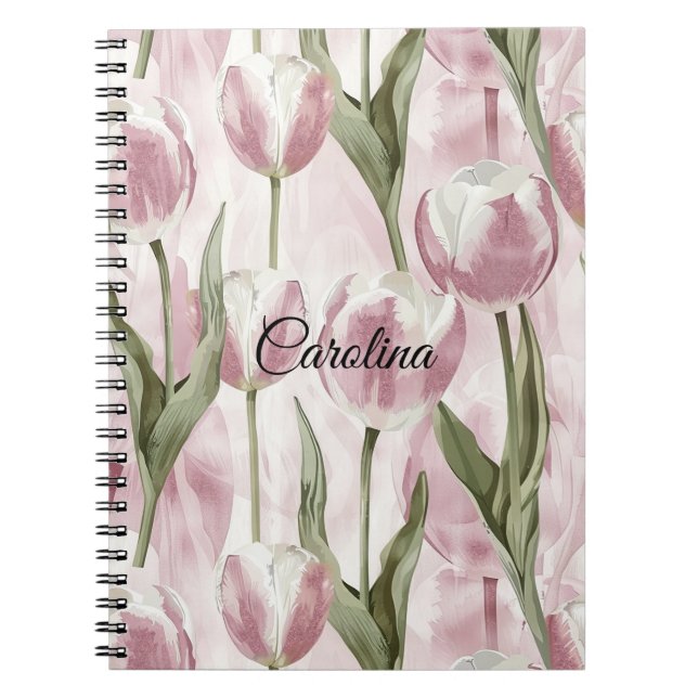 Carnet Fleurs de tulipe blanche rose chic (Devant)