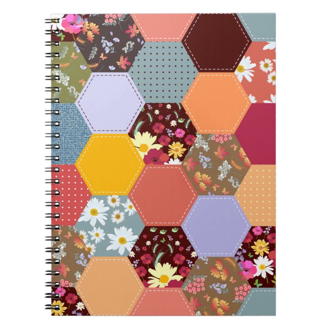 Carnet Fleurs d'hexagone colorées Design de revêtement (Devant)