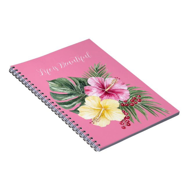 Carnet Fleurs d'Hibiscus Jaune Rose Tropical (Côté Droit)