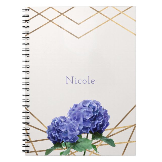 Carnet Fleurs d'Hydrangea & Or Élégant Floral Personnalis (Devant)