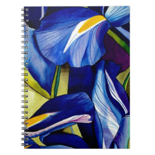 Carnet Fleurs d'iris bleues originales en aquarelle
