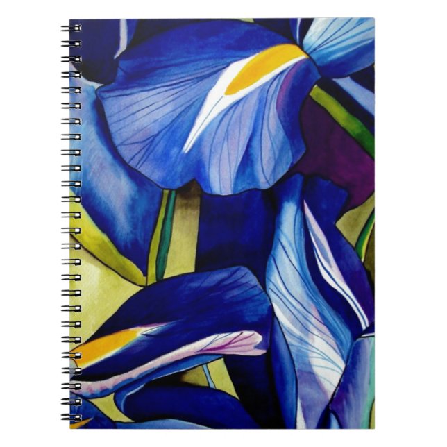 Carnet Fleurs d'iris bleues originales en aquarelle (Devant)