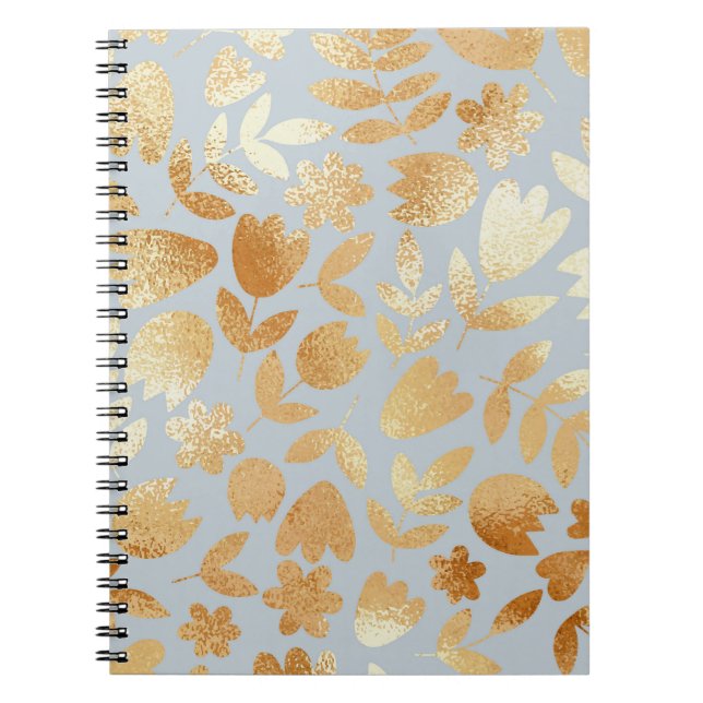 Carnet Fleurs d'or, arrière - plan bleu, imitation feuill (Devant)