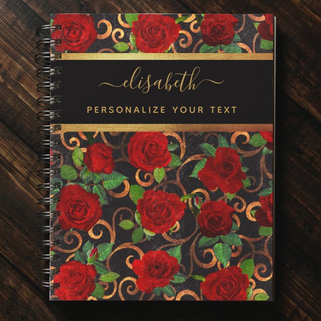 Carnet Fleurs d'or de luxe Elégant Chic Classy Noir (Créateur téléchargé)