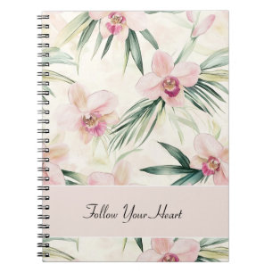 Carnet Fleurs d'orchidée rose blush vert Cœur