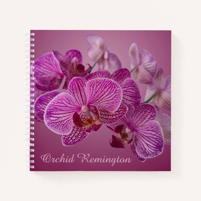 Carnet Fleurs d'orchidées roses Magenta Monogramme (Devant)